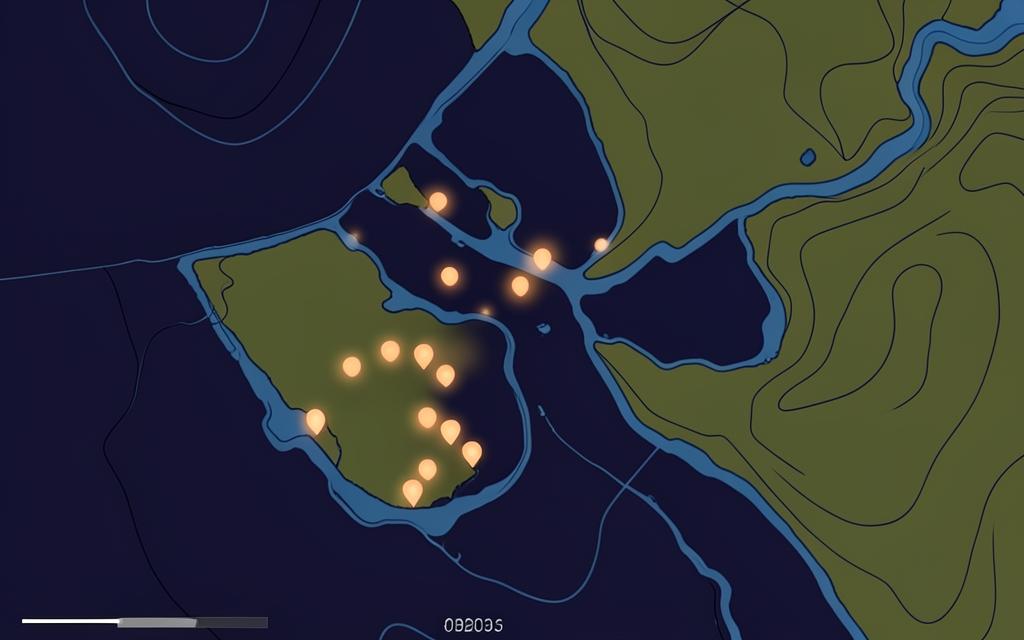 Vista previa del mapa con zonas de pesca difuminadas